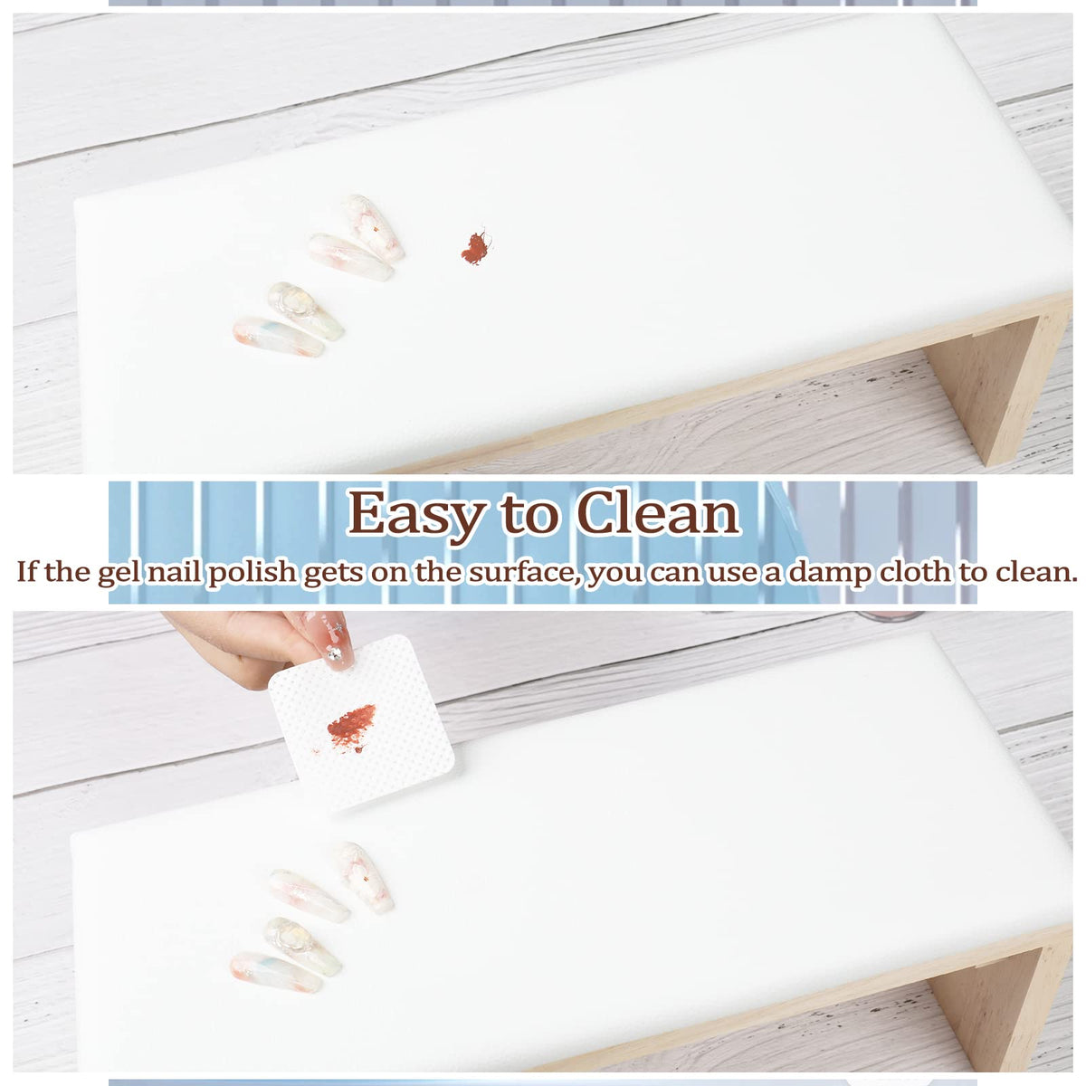 Arm Rest for Nail Techs, Professional Microfiber Leather Nail Arm Rest Cushion with Soft High-Density Sponge Solid Wood Table Non-Slip Manicure Hand Rest Stand for Nail Supplies (White)