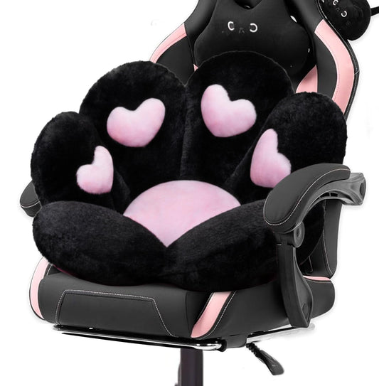 DOBUONO Cat Paw Cushion Kawaii Office Chair Cushion Comfy Plush Gaming Chair Cushion Kawaii Seat Cushion for Girl, Cute Gaming Accessories Room Bedroom Decorate 28"x 24" (Black)