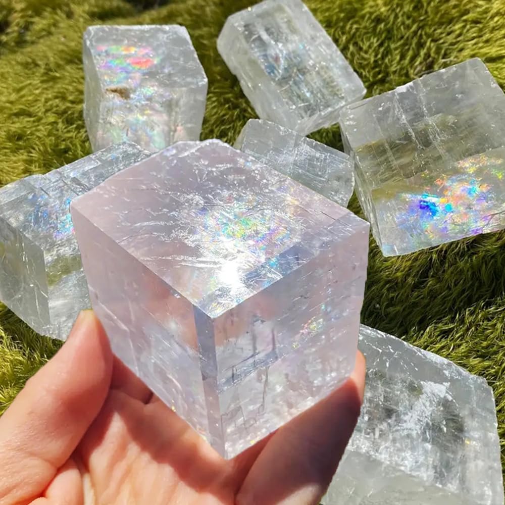 Natural Translucent Calcite Stone Mineral Crystal Specimen Office Desktop Decor Fragrance Expansion Stone Home Decor Raw Crystal (Approximately 1 Pound per Pack)