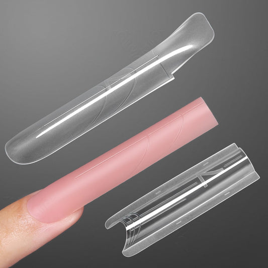 YOKEFELLOW Original Sandwich Nails Dual Forms - 240Pcs Long Coffin Nail Mold for Quick Nails Extension, No Paper Forms Needed, 15 Sizes Plastic Form, Salon Nail Art Tools(W556-Long Square)