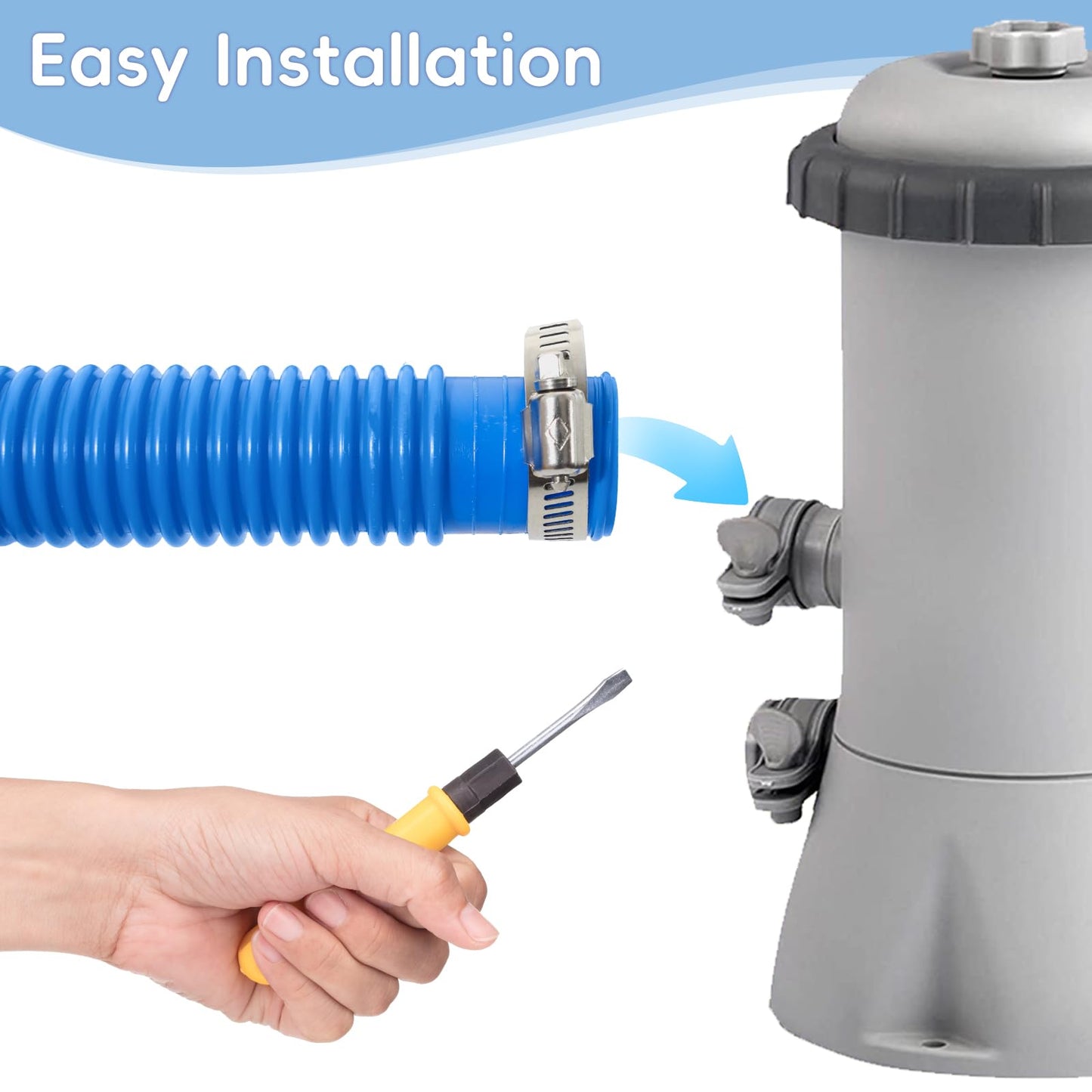 Replacement Pool Hoses for Above Ground Pools 1 1/4, 59" Long Filter Pump Hose, 4 Pack Pool Pump Hose with 8 Metal Clamps (Blue)