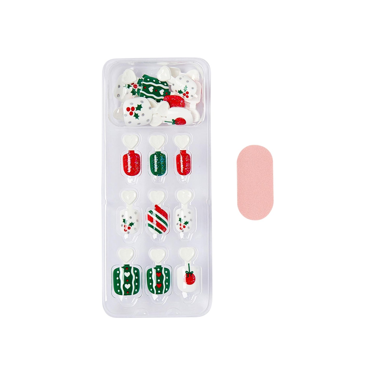 KISS imPRESS MINI Holiday Press On Nails for Kids, ‘One More Sleep’, Green, Child Size, Squoval Shaped, Mess-Free, Mom Approved, Non-Toxic, Breakaway Application Tabs, Nail File, 20 Fake Nails