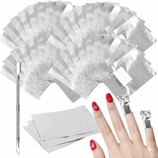 500 Pcs Nail Soak-Off Foil Wraps with Absorbent Cotton Pads + Stainless Steel Cuticle Pusher Tool for Gel Acrylic UV Nails – Home & Salon Accessory (Pack of 500)