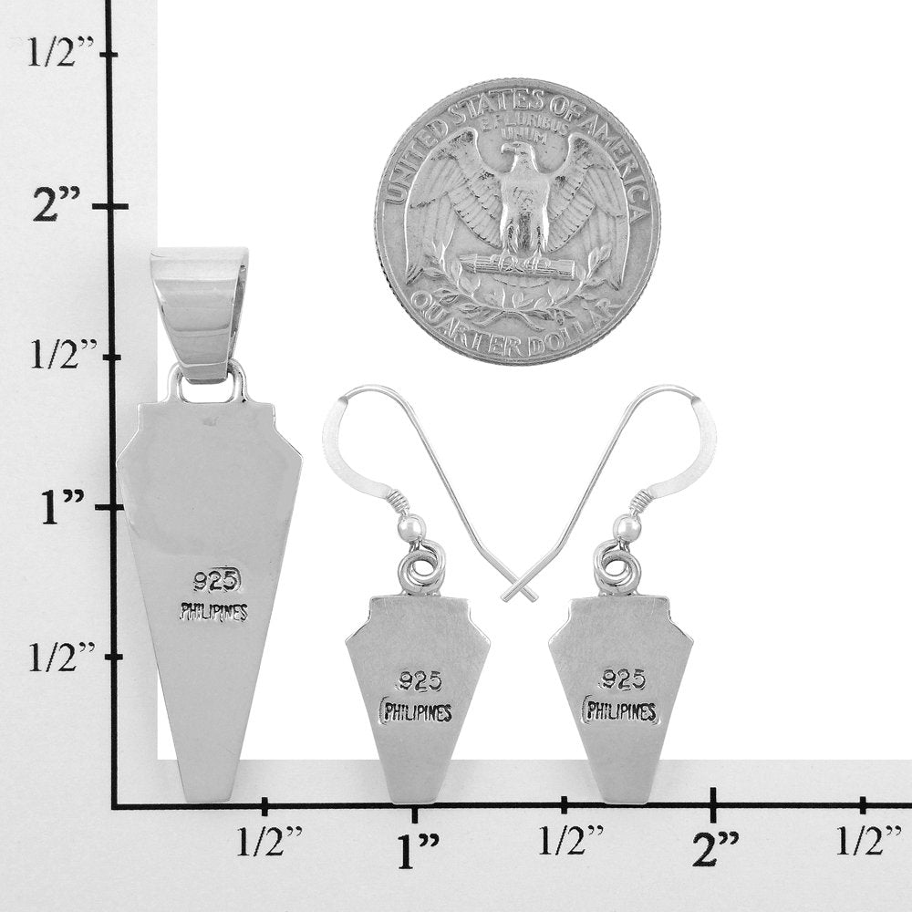 Matching Turquoise Pendant & Earrings Set 925 Sterling Silver (Pendant, Earrings, Stainless Necklace 20")(Turquoise)