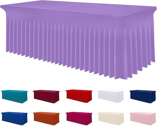 Smiry Spandex Tablecloth, Elastic Fitted Stretch Tablecloth for 4FT Rectangle Tables, Waterproof Washable Table Cover Skirt for Outdoor, Wedding, Banquet & Parties (Lavender, 48Lx30Wx30H Inch)