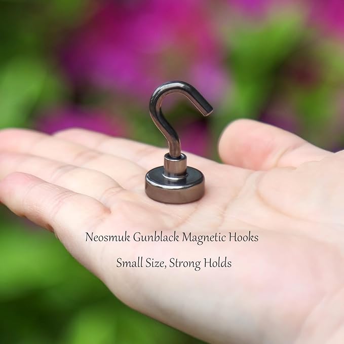 Neosmuk Magnetic Hooks, Heavy Duty 30lb+ Strong Magnet Hook for Cruise Cabins, Cruise Ship Essentials for Hanging, Metal Wall Refrigerator Hangers (Gunmetal, 15 Pack)