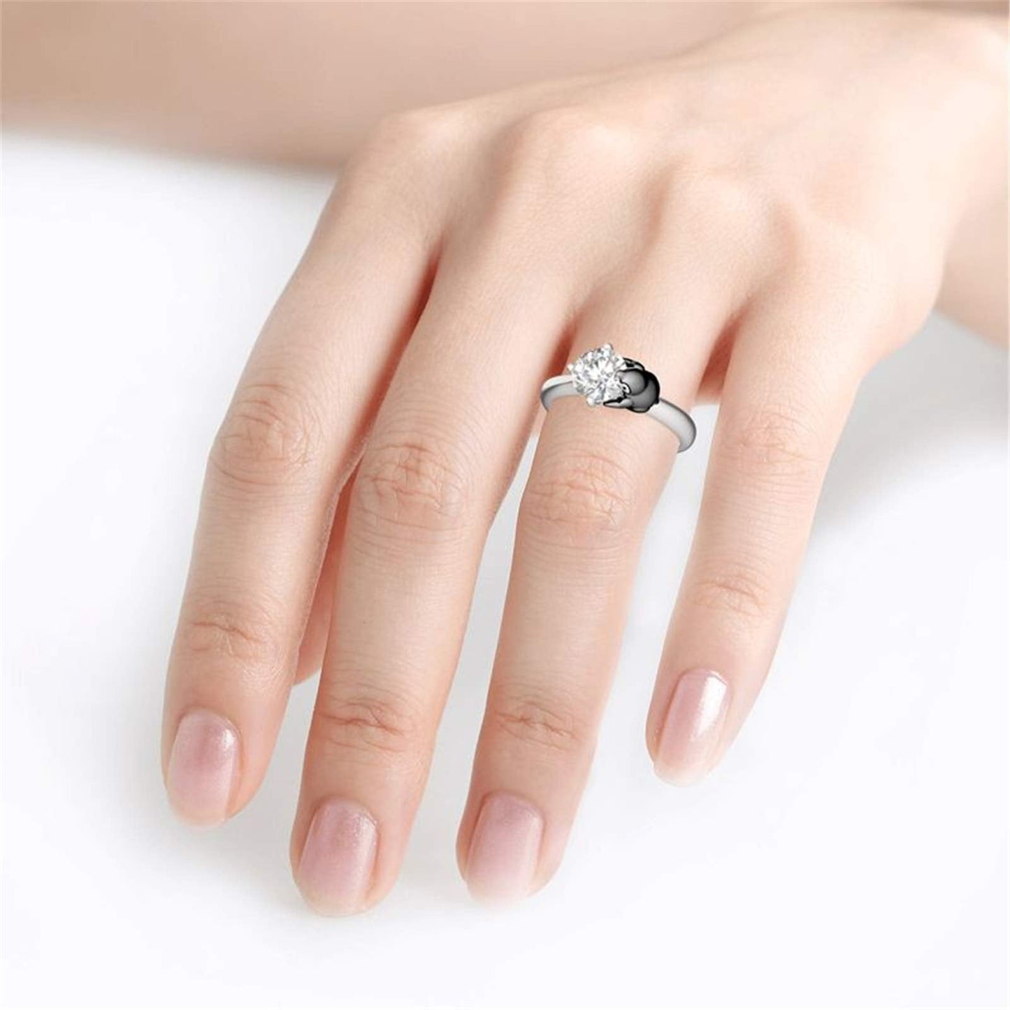 Jeulia "Keep Your Cool Penguin Round Cut Sterling Silver Ring Fashion Anniversary Promise Engagement Wedding Ring Set for Her With Gift Jewelry Box (5)