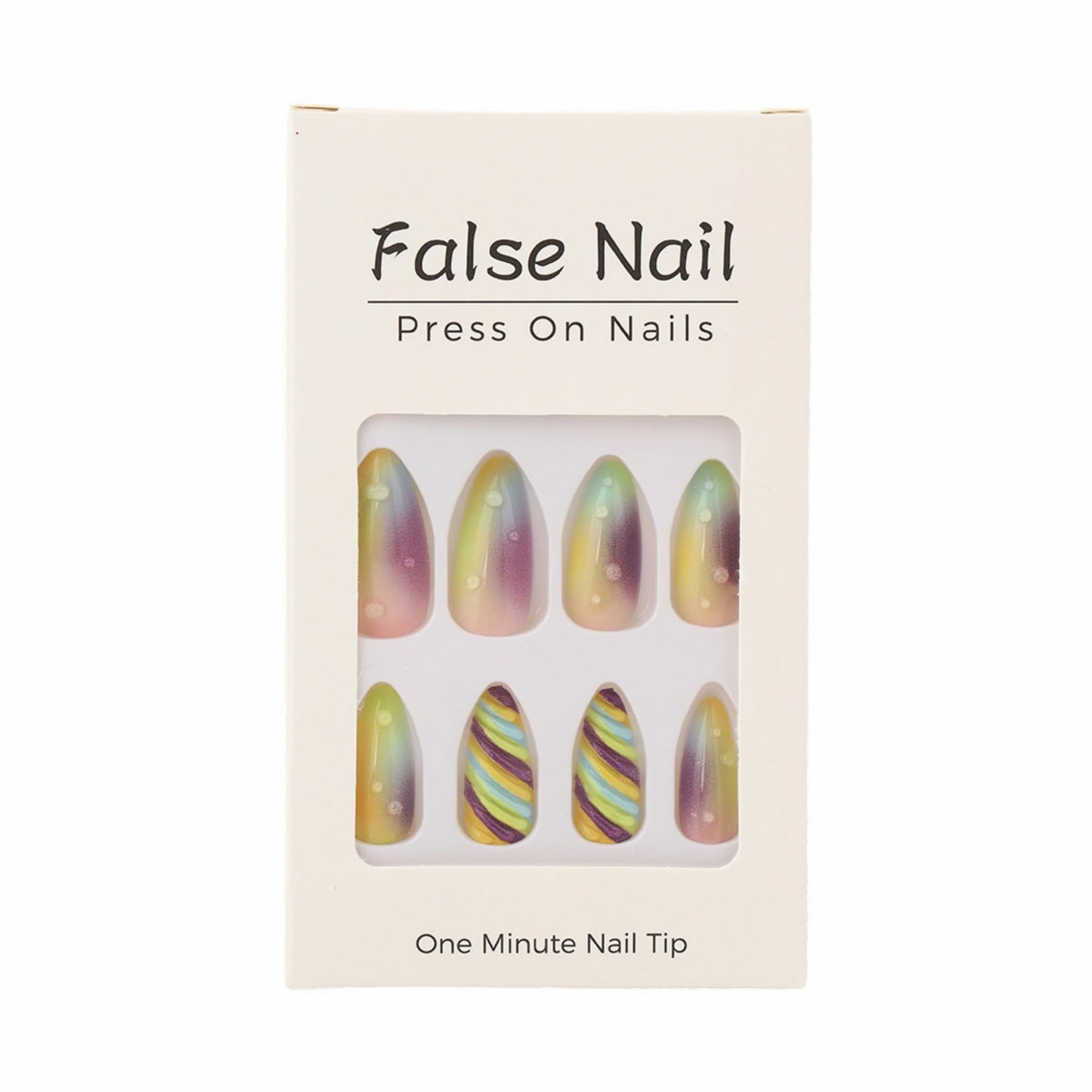 SEENEEY Long Press on Nails Almond Fake Nails Multicolor Artificial Nail Ombre Glitter Stick on Nail for Women 24pcs
