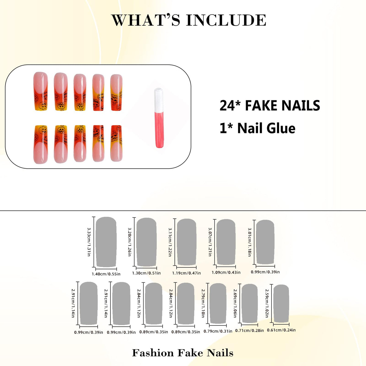 IMRAIN Pumpkins Press on Nails Long Square Fake Nails French Nail Tips Full Cover Cute Orange Yellow Ombre Glue on Nails Glossy Acrylic False Nails