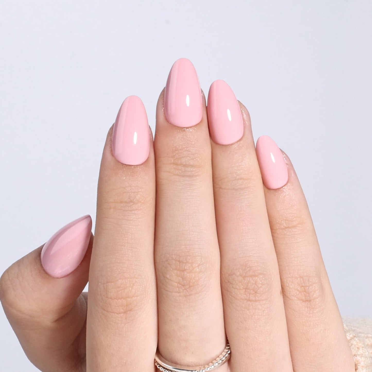SEEWEE Pink Press On Nails Almond - Short Almond Nude Fake Nails with Nail Glue, Nude Press On Nails Reusable Stick On Nails in 16 Sizes 32 Nail Kit for Women & Girls | Salon Quality