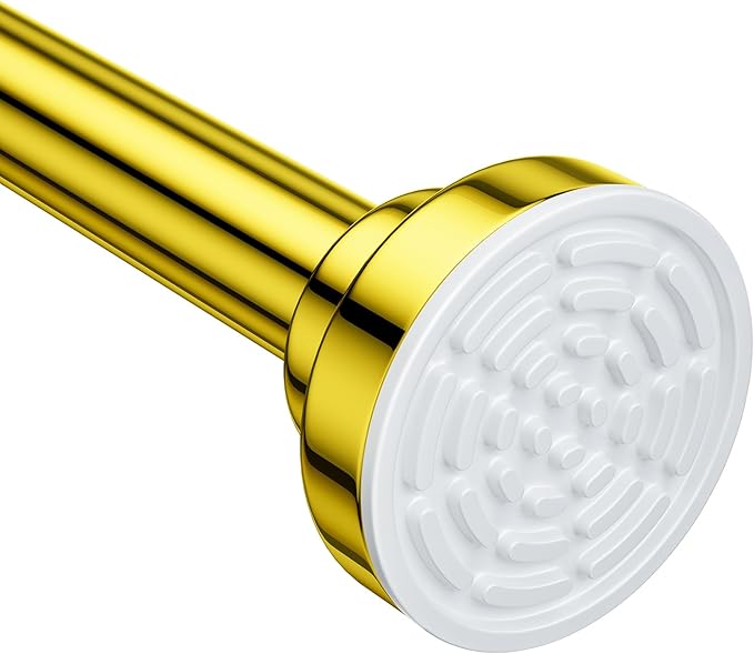 Ausemku Shower Curtain Rod - 32-104 Inch Rustproof Tension Rod, Non-Slip Spring Design, No Drilling Adjustable Curtain Rod for Bathroom, Kitchen, and Closet（Gold）