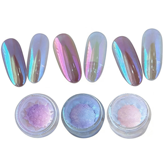 CHARMING MAY Moonlight Rainbow Chrome Nail Powder,3 Jars Aurora Nail Powder Unicorn Mermaid Chrome Powder for Nails Nail Art Glitter (Moonlight#123)