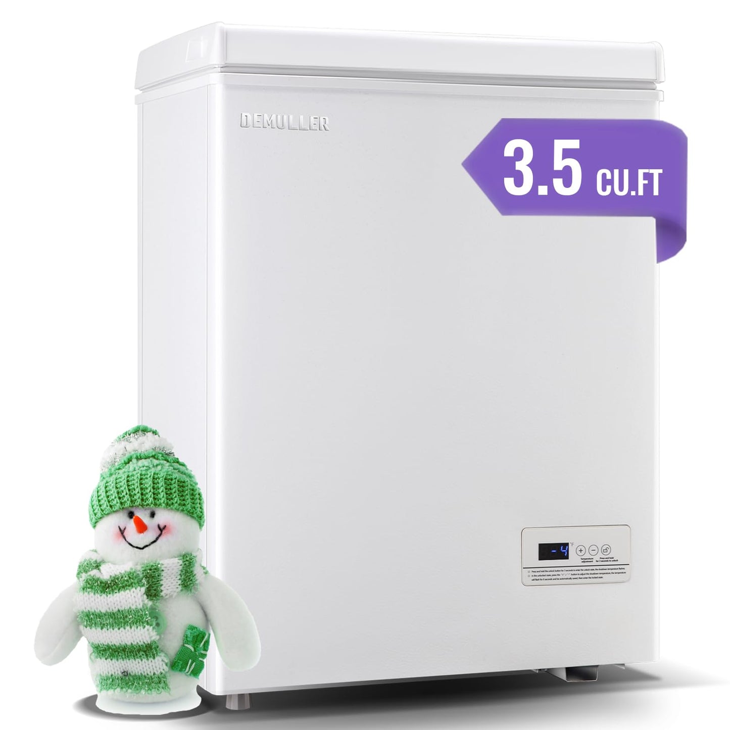 DEMULLER Small Chest Freezer Deep Freezers with Electronic Control Panel Top Open Door 2 Removable Baskets for Apartment Dorm Office Freestanding White
