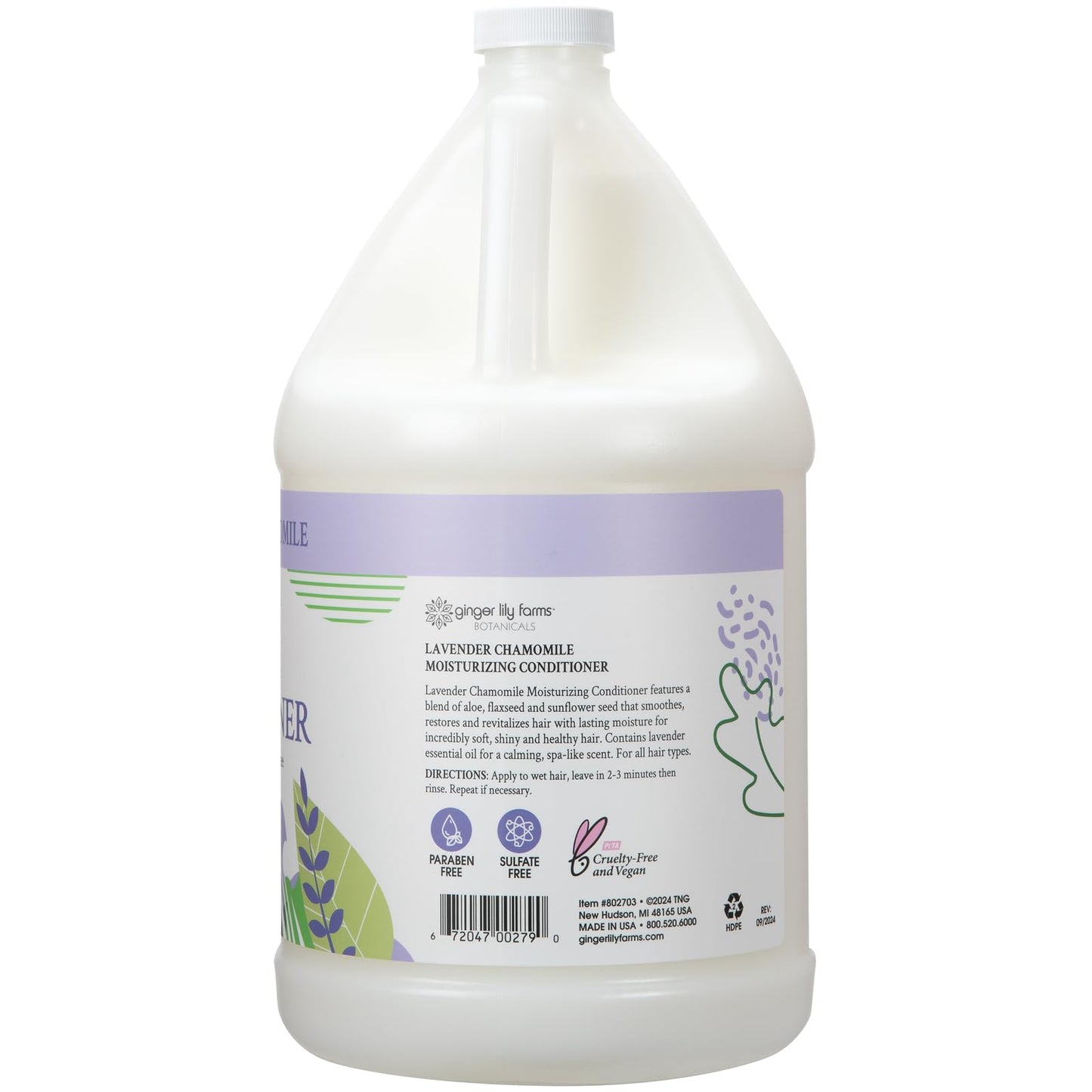 Ginger Lily Farms Botanicals Moisturizing Conditioner for Dry Hair, 100% Vegan & Cruelty-Free, Lavender Chamomile Scent, 1 Gallon Refill (128 fl oz)