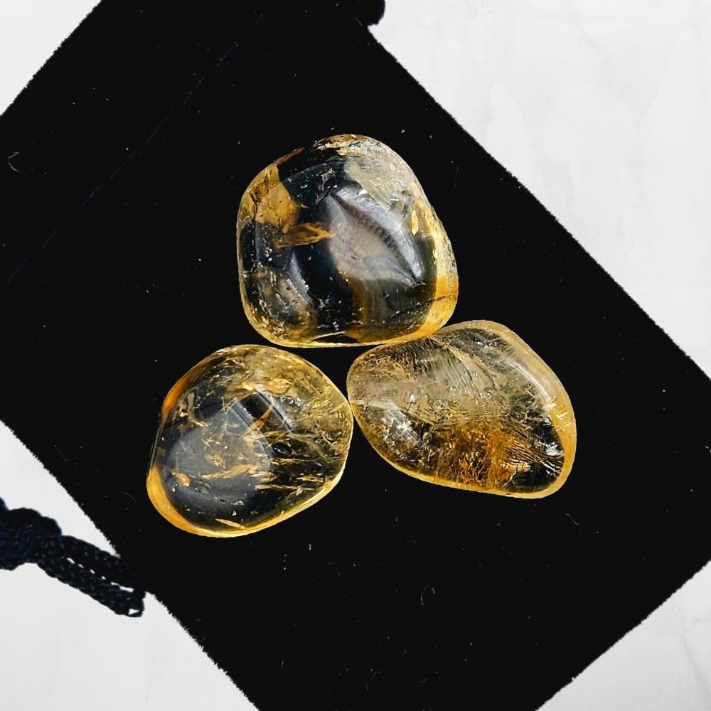 ZATNY Natural Tumbled Citrine Crystal Stones - 3 Pieces 0.5''-1'' Gemstone for Healing, Anxiety, Wealth, Money, Abundance, Success, Prosperity - Chakra - Reiki - Citrine Crystal Stone - Tumbled Stones