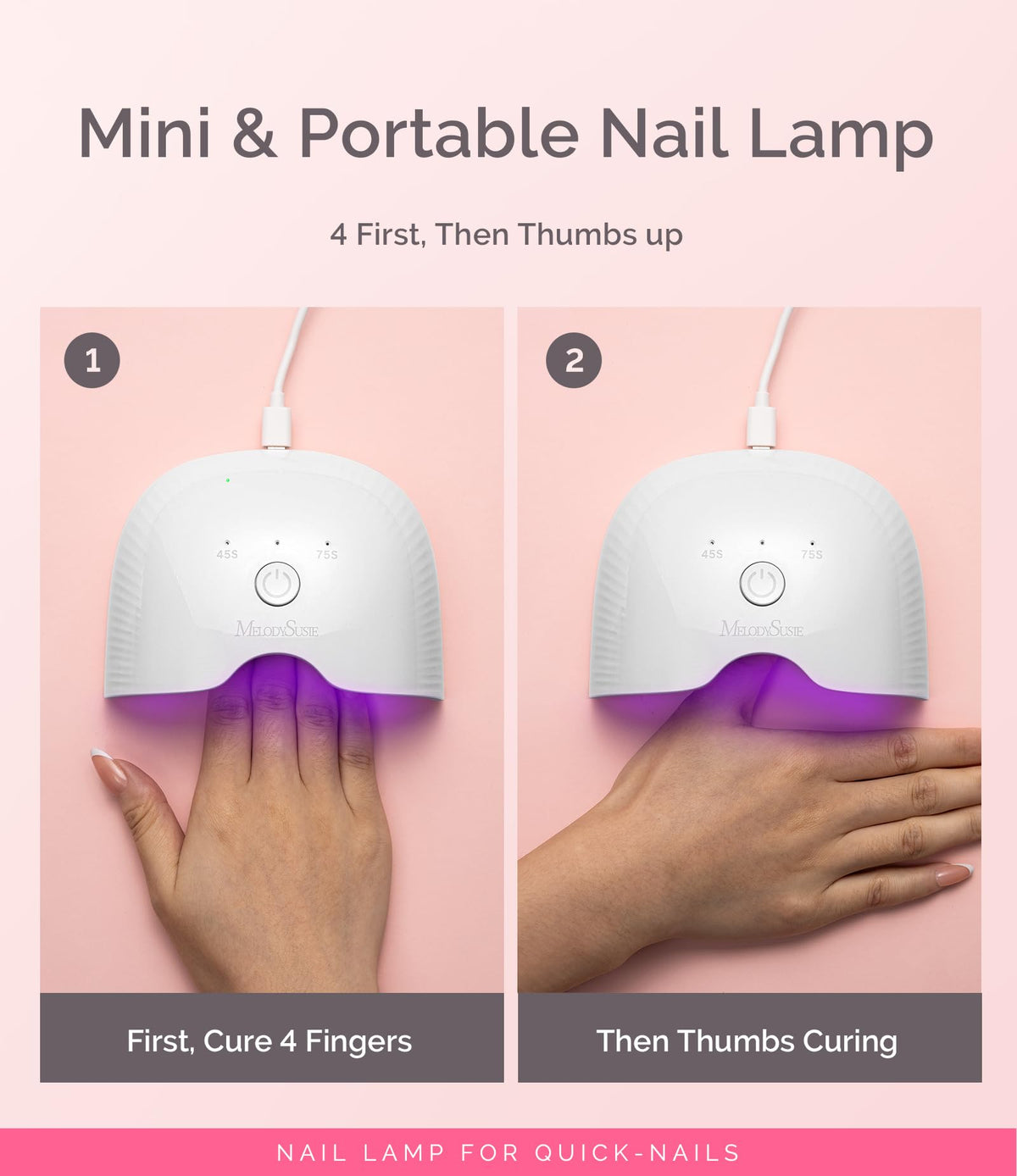MelodySusie Mini LED UV Nail Lamp with Lightweight Design, P-ART06F Nail Dryer with Simple Button Control Cures All Soft Gels at Home, Especially Half-Cured Gel, Base Coat & Top Coat White