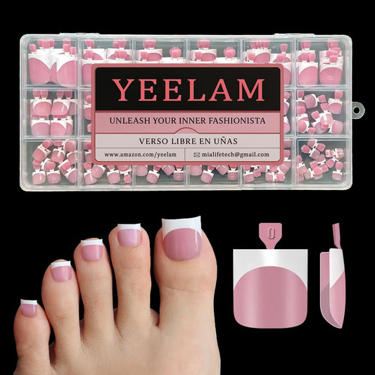 YeeLam Toe Nail Press Ons – Sharp Square French Tip Toenail Press Ons, 300 Pcs Berry Pink Toe Nail Tips, Affordable Luxury Press On Toenails for Women