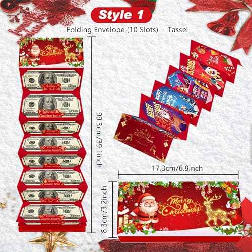 5Pcs Cash Surprise Envelope Xmas With 10 Slots,2026 ChristmasMoney Holders for Cash,Upgrade Surprise Card Holder Christmas Cashs Envelope with Money Clip,DIY Gift Card Holders Xmas Party Supplies