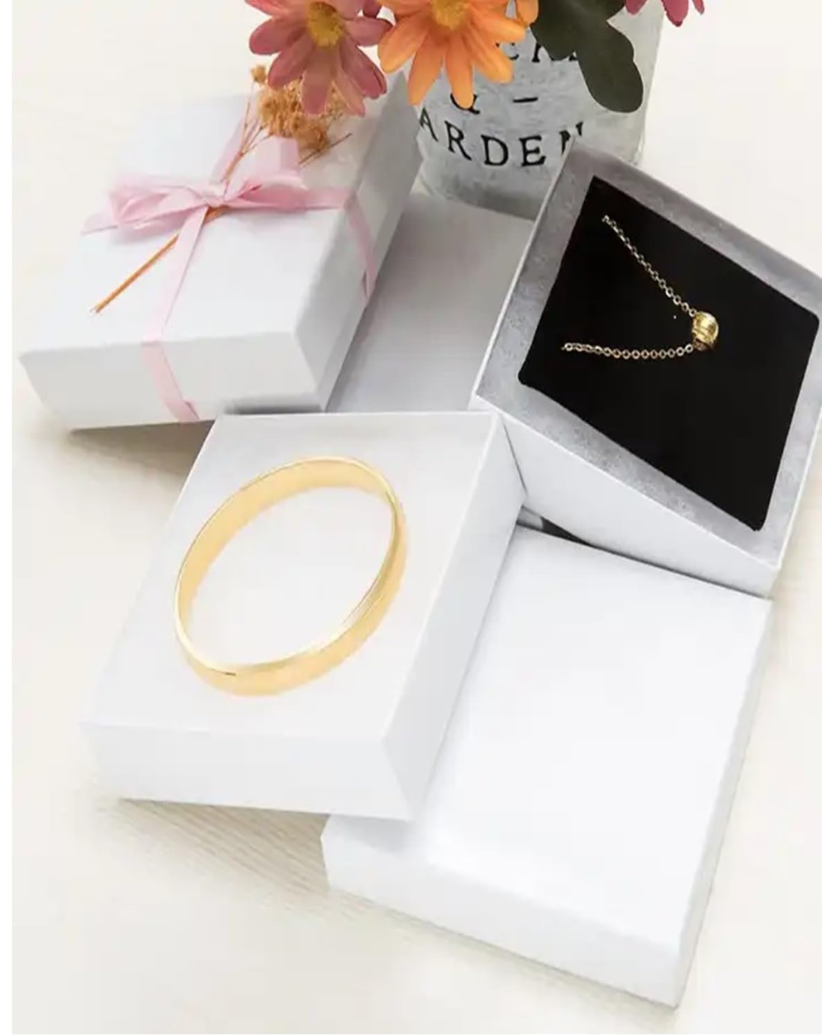 RJ Displays-6 Pack Swirl White Paper Cotton Filled Cardboard Jewelry Gift box for Necklace, Watch, Bracelets, Pen, Pocket Watches and Anklets Size- (8.1" x 2,2" x 1")