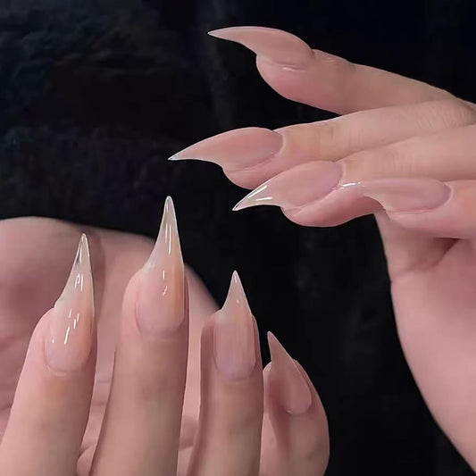 Luxury Press on Nails Medium Curved Stiletto Handmade Eagle Claw Unique Reusable ABS Material Fake Nails Dragon Cat Claw False Nails with Designs Nude Glossy Glue on Nail Thick Acrylic Nail(S)
