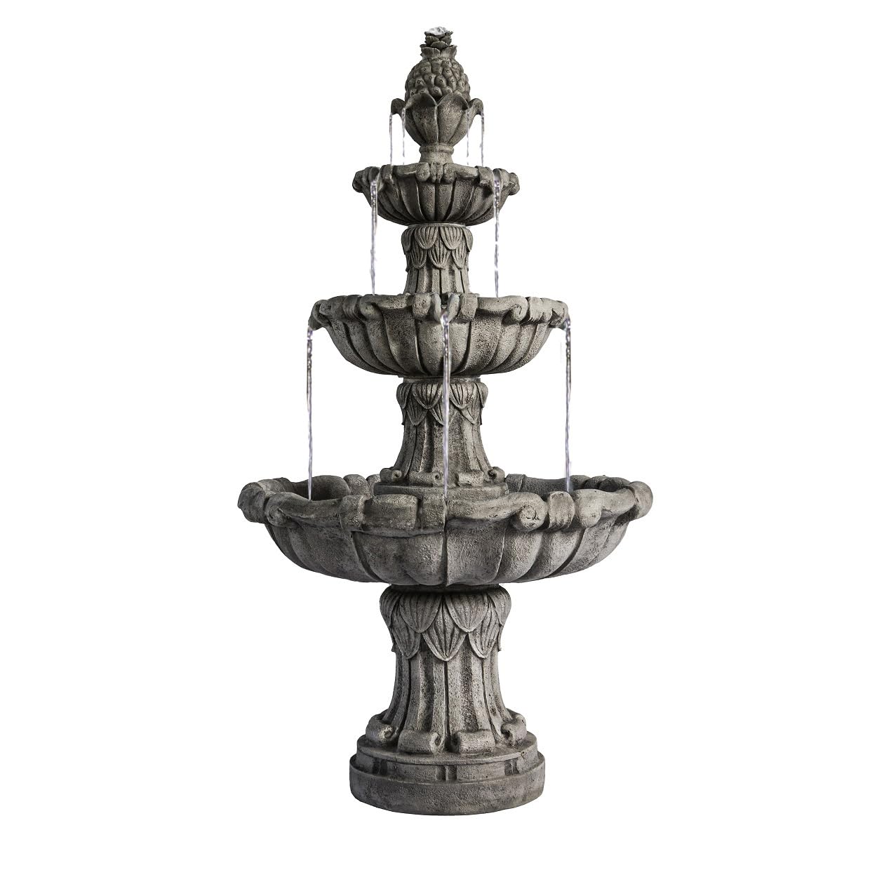 XBrand 58.3" 3-Tier Outdoor Water Fountain – Dark Gray Freestanding Classic Leaf Design with Bird Bath, Pump & Large Water Capacity – Garden, Yard, Lawn, or Patio Décor