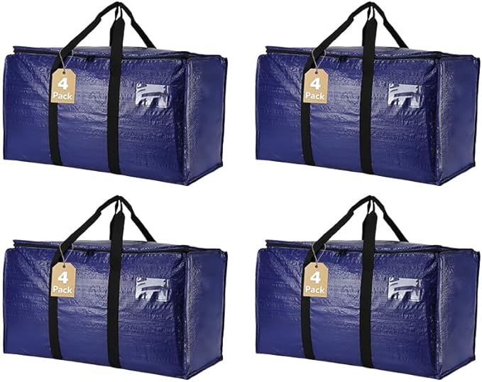 Cryster 4-Pack Extra Large Heavy-Duty Moving Bags Ã¢ÂÂ Storage Bags with Reinforced Handles & Durable Zippers, Sturdy Totes for Storage, Packing, and College Essentials