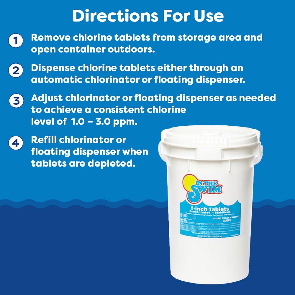 In The Swim 1 Inch Stabilized Chlorine Tablets for Sanitizing Swimming Pools - Fast Dissolving - 90% Available Chlorine - Tri-Chlor - 10 Pounds