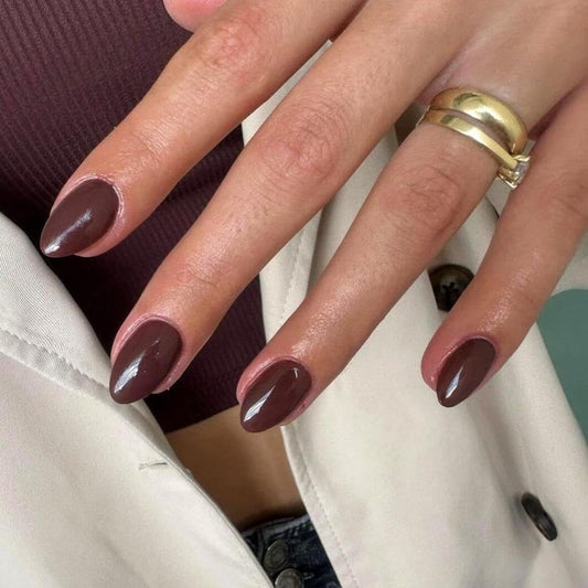 KQueenest Upgrade Thick Acrylic Fall Press on Nails Short Oval, Gel-Like Brown Nails Press on Round, Oval Fake Nails for Women Daily Wear, Natural Fit Glue on Nails Short Almond in 24 Pcs