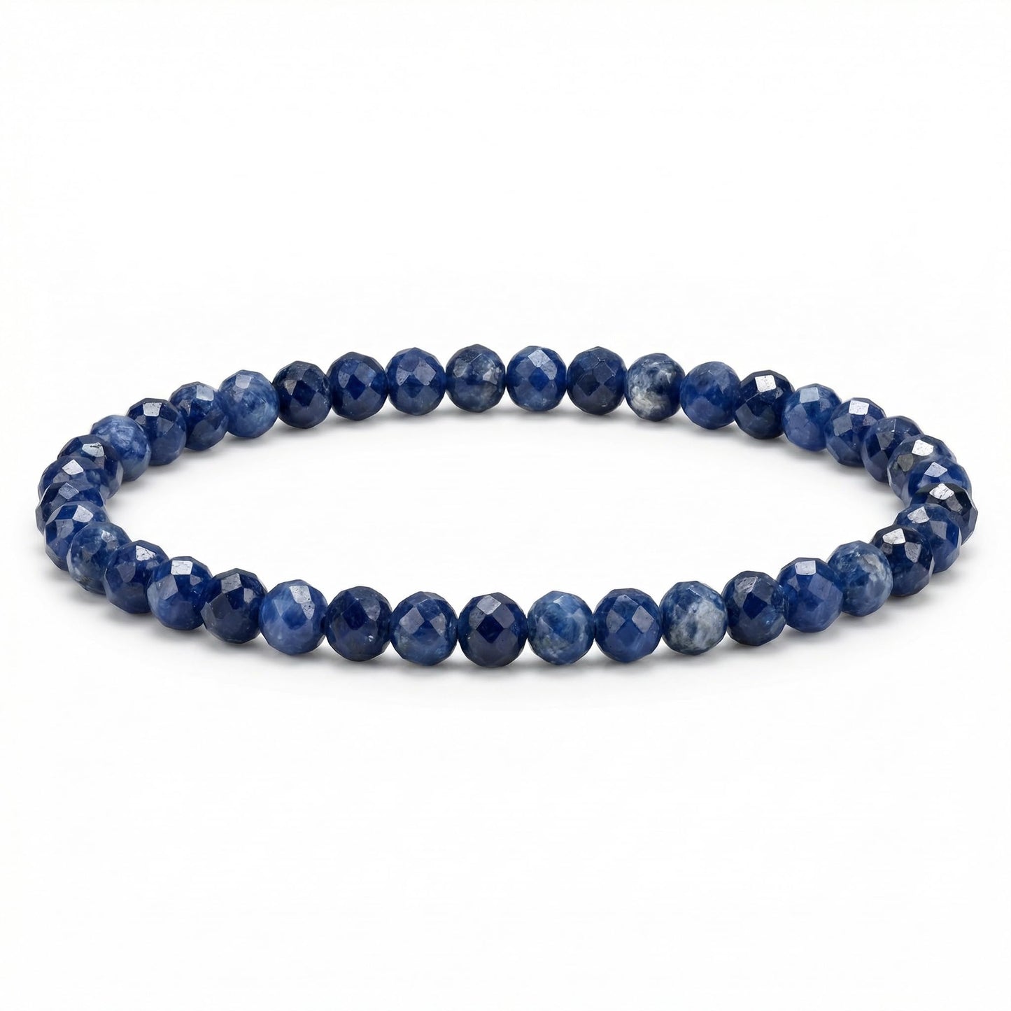 Angelstones Natural Blue Sodalite Gemstone Small Beaded Stretch Bracelet, 4mm Faceted Round Beads, Crystal Healing Bracelet for Women
