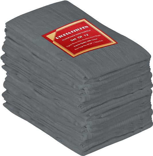 Utopia Kitchen Light Grey Flour Sack Towels [12 Pack - 28 x 28 Inch] 100% Cotton Tea Towels for Cleaning & Drying - Highly Absorbent Kitchen Dish Cloth