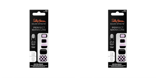 Sally Hansen Salon Effects® Perfect Manicure, Check Please, Press On Nails, Square Shaped, Non-Damaging Adhesive Tabs, File, and Alcohol Pad Included (Pack of 2)