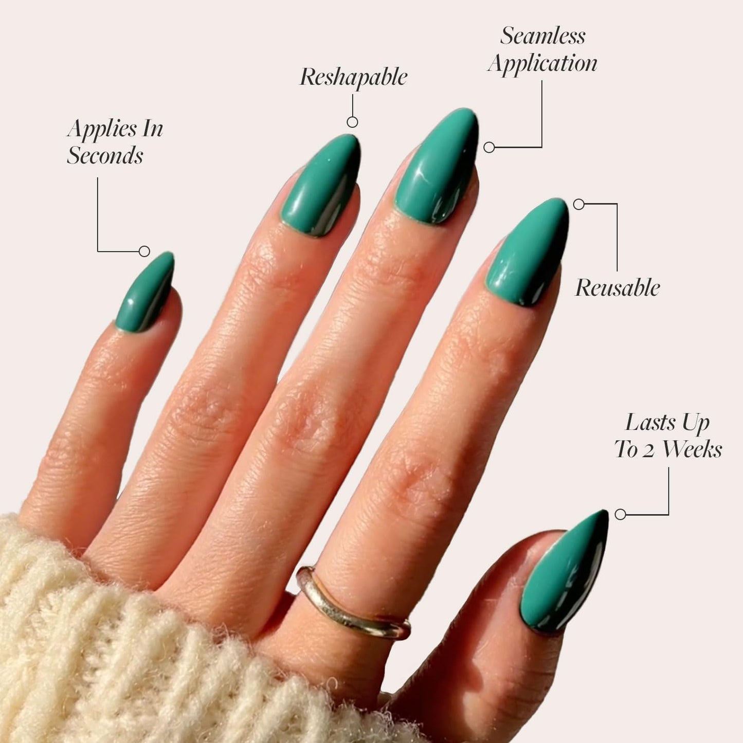 Glamnetic Press-On Nails Bundle - Emerarld Green & Boba | Opaque Deep Green Almond False Nails | Opaque Black Almond Fake Nails | Reusable, Salon-Quality Nail Kits