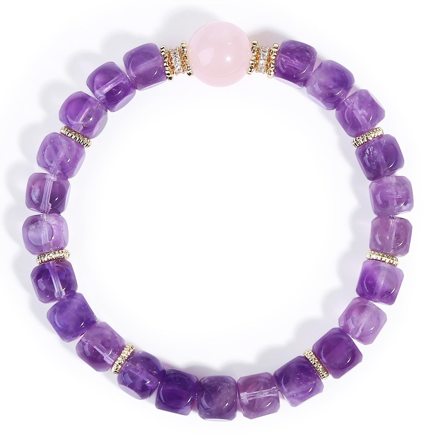 Magiriam Natural Amethyst Faceted Square Sugar Shape with Rose Quartz Bracelet Healing & Anxiety Crystal Bracelet - Gift for Women Lady and Friend