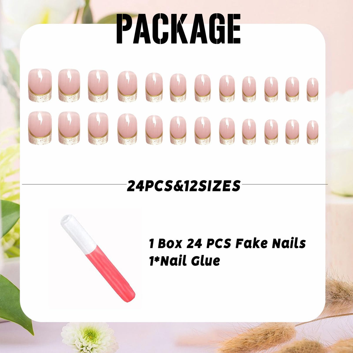 IMSOHOT Cat's Eye French Tip Press on Nails Short Square Fake Nails with Gold Edge Designs Nude Glossy Acrylic False Nails Full Cover Squoval Glue on Nails for Women Girls Manicure DIY Nail