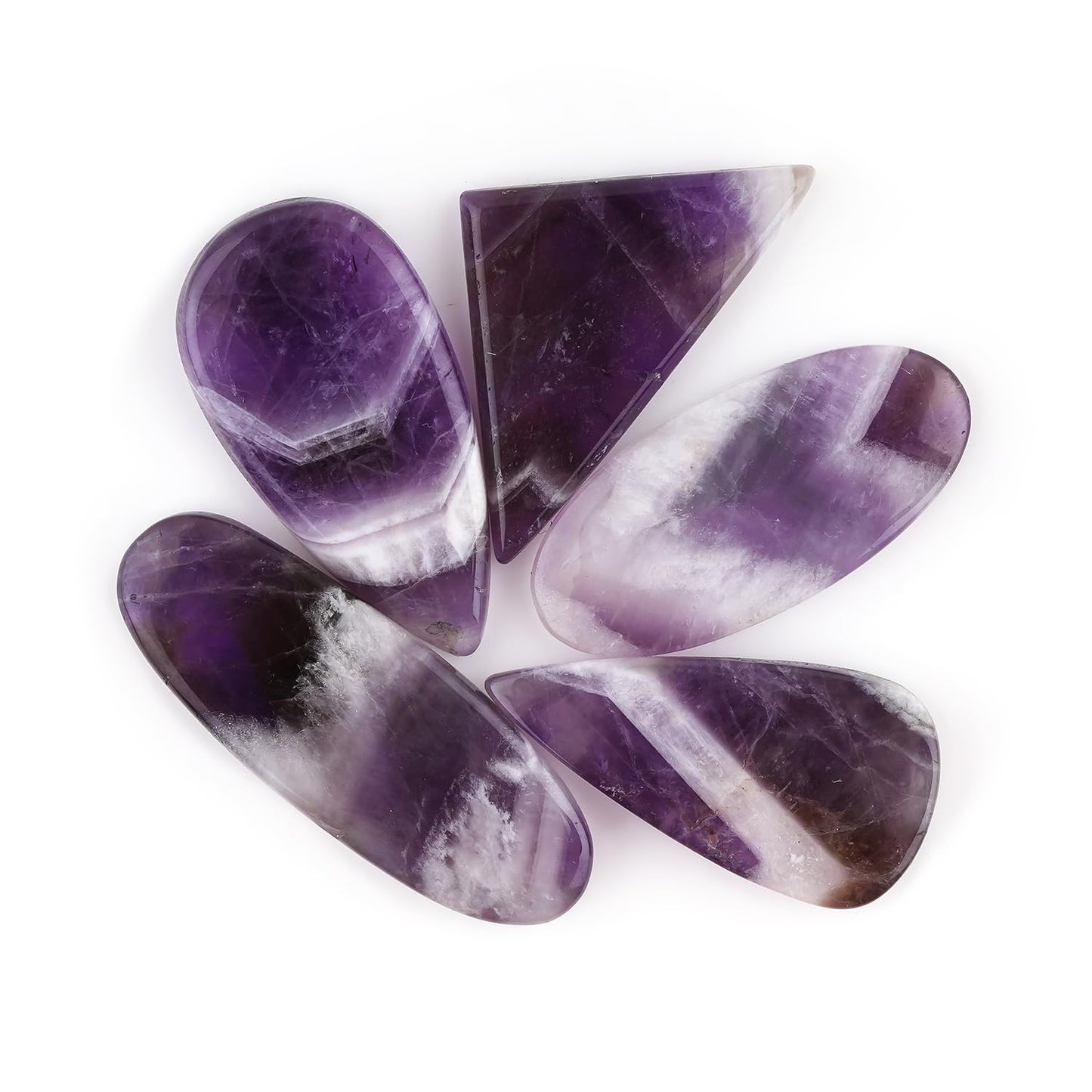 CRYSTALINES 5pcs, Natural Chevron Amethyst Gemstone, Bulk Flatback Cabochon Stone, Polished Loose Supplies for Jewelry Making, Wicca & Reiki Healing Crystals, Wire Wrapping, Gem Collection