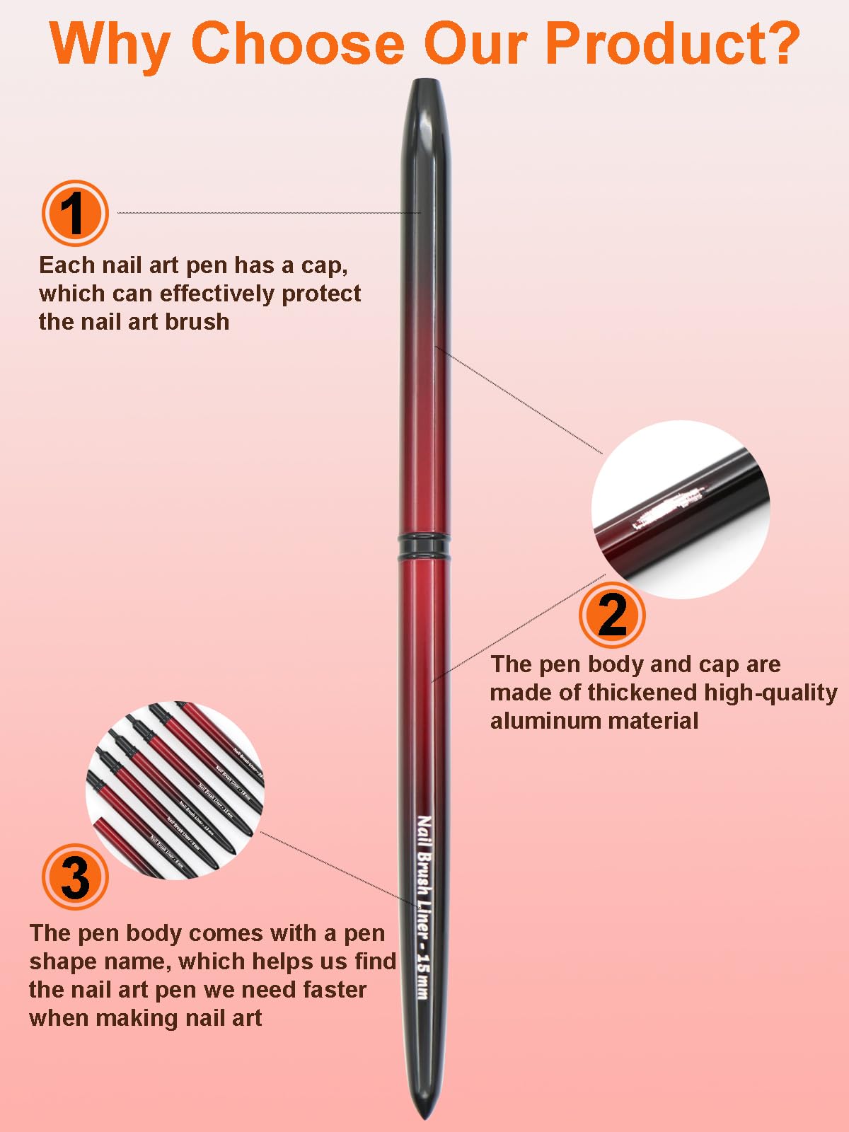 MYR 6Pcs Metal Nail Art Brushes and 2Pcs Nano Nail Files, including 6/9/12/15/18/25mm Nail Art Liner Brushes suitable for Creating Lines, Ripples, Grid Patterns, and Intricate Designs on the Nail Tips