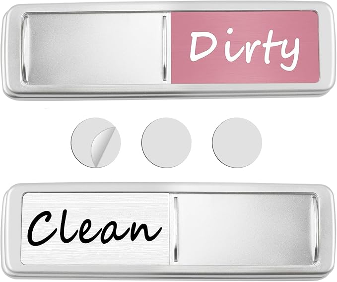 Dishwasher Magnet Clean Dirty Sign, Slide Strong Clean and Dirty Refrigerator Magnet Indicator for Dishwasher, Non-Scratch, Easy to Read, Self-Adhesive Stickers for Non-Magnetic Dishwasherï¼Pink Whiteï¼
