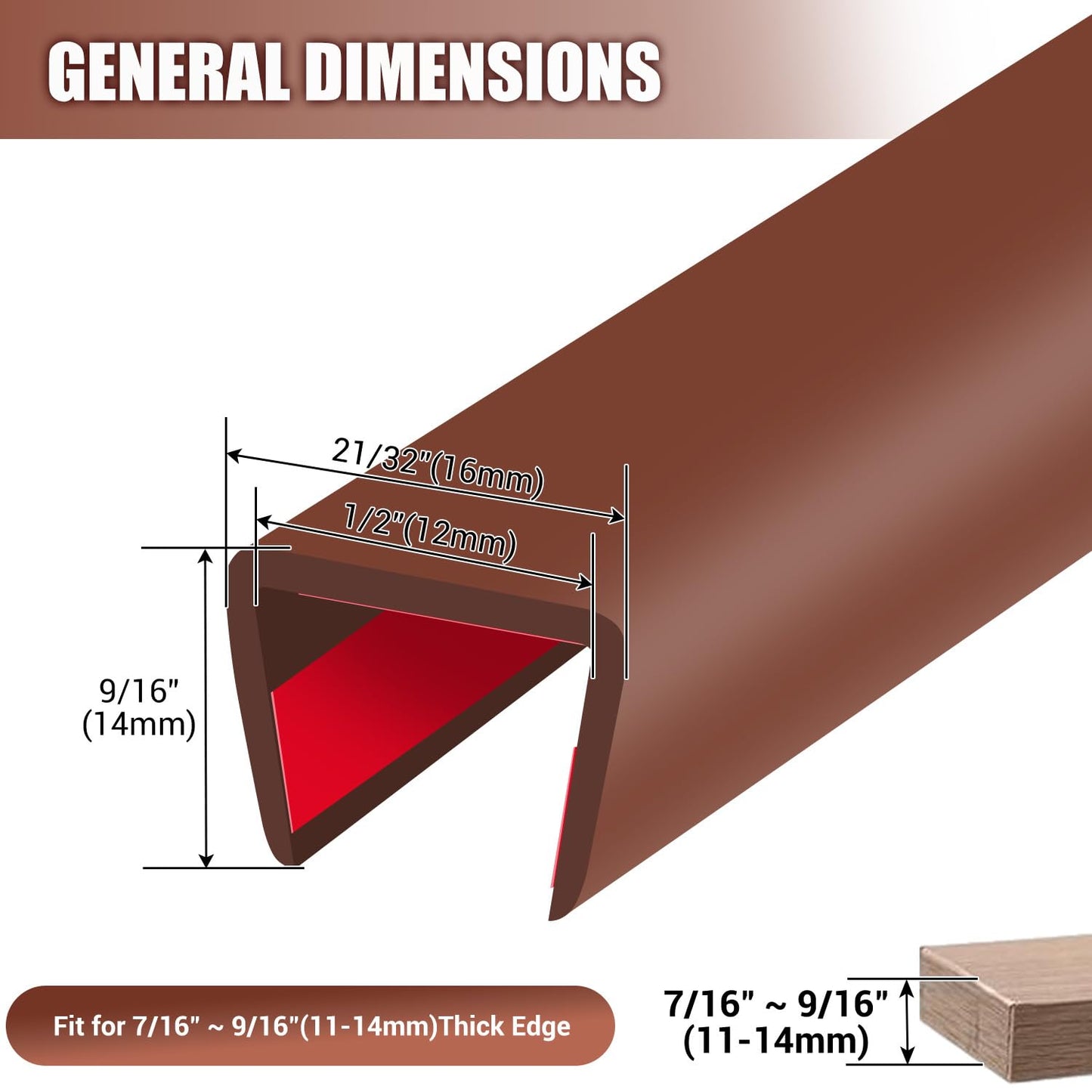 Rubber Edge Trim, Flexible Edge Banding, 1/2"(12.7mm) U Channel Furniture Edge Protector, Self Adhesive Edge Guards for Plywood, Wood, Glass Parts, 20Ft, Brown Color