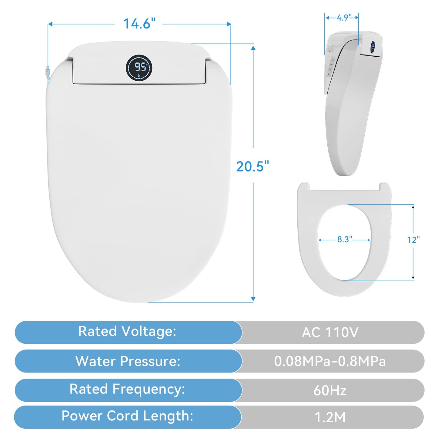 TOTTE Smart Bidet Toilet Seat with Auto Open/Close Lid - Elongated Heated Seat, Instant Warm Water & Air Dryer, Remote Control, Stainless Steel Filter, Multiple Wash Modes & ECO Mode