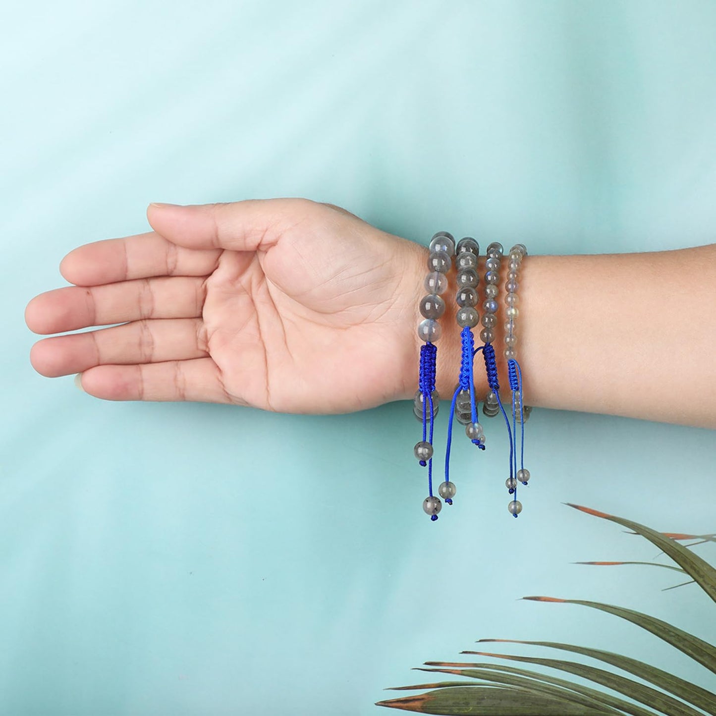 AD Beads 4mm Labradorite Bracelet - Stone of Mind Calm Downing - Handmade Natural Stone Crystal Bracelet with Adjustable Macrame String - Yoga Healing Power Energy Gifts for Men and Women
