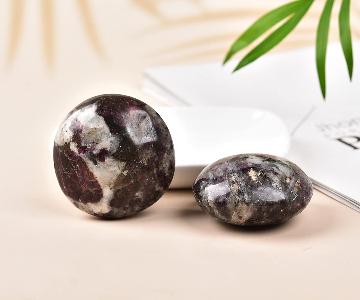 JIC Gem 2 Pcs Polished Rubellite Tourmaline Palm Stones Pocket Worry Stones Crystal Healing Irregular Gemstone Chakra Reiki 2 Inch