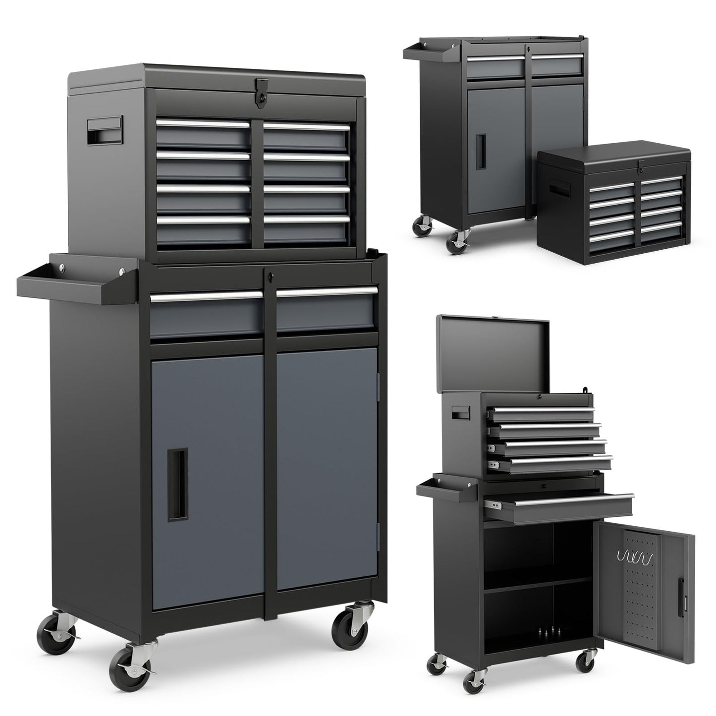 Goplus Rolling Tool Chest, 5-Drawer Tool Box Organizer w/Lockable Wheels & Sliding Drawers & Detachable Top & Adjustable Shelf, Tool Storage Cabinet for Garage Workshop(Gray)