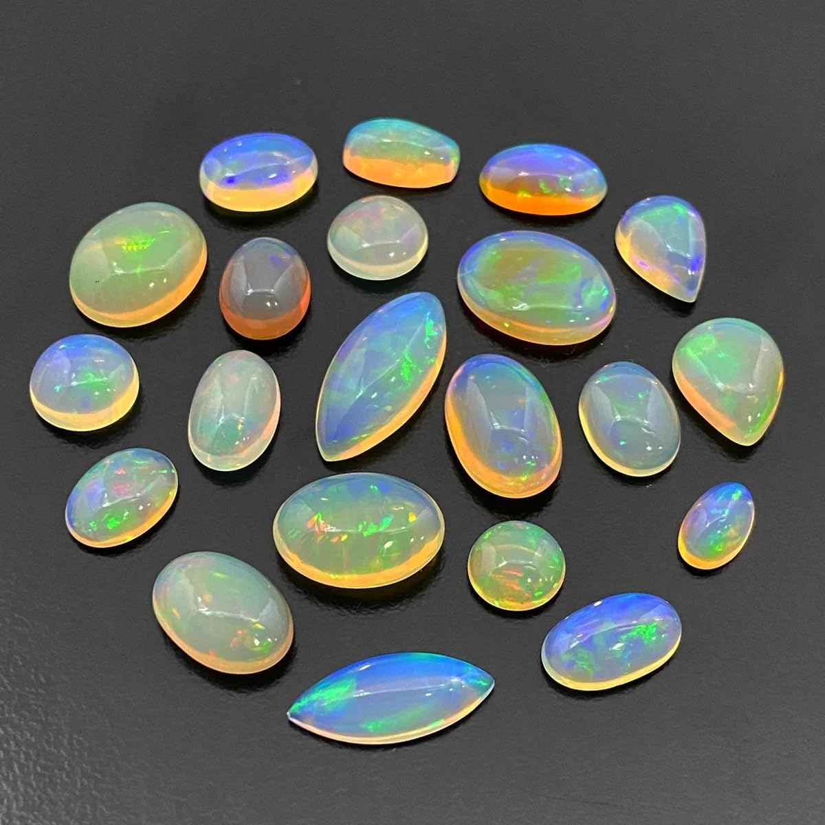 Natural 2 Cts Calibrated AAAA+ Ethiopian Opal Gemstones Cabochons Lot 4-6 MM Multi Fire Welo Opal Stones for Jewelry Making Supplies Healing Crystals Gems Loose Gemstones 7-10 Pcs