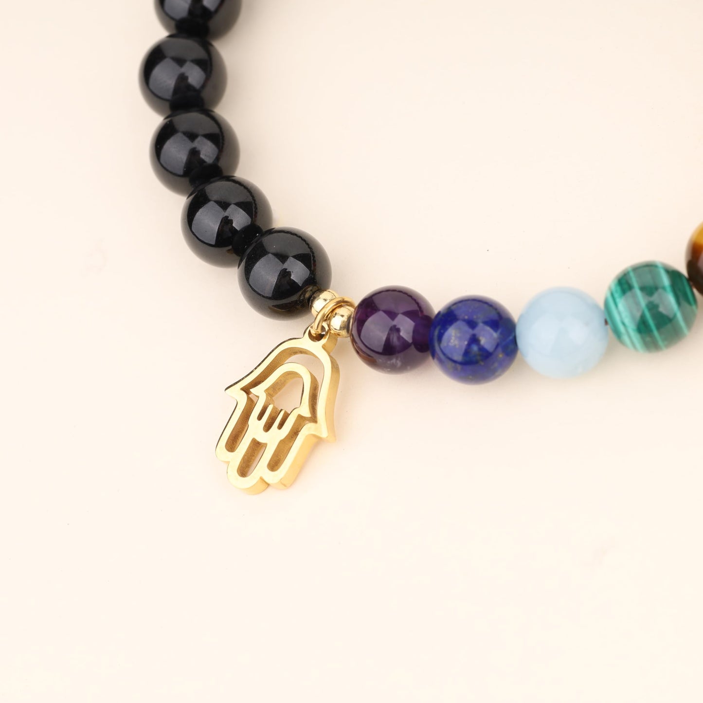 COAI Hamsa Hand Bracelet 7 Chakra Balancing Bracelet Black Tourmaline Bracelet for Women Men