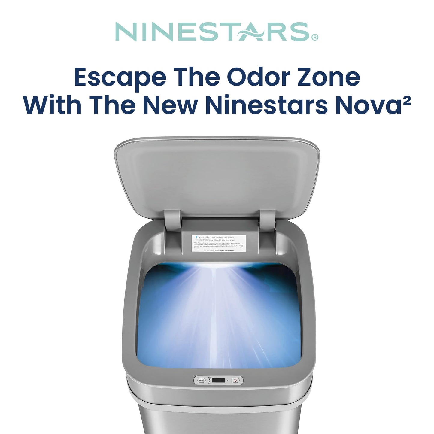 Ninestars 13 Gallon Odor Neutralizing Smart Trash Can, UV + Ozone Dual Purification, Odor Control Motion Sensor Garbage Bin, Universal Power Adapter, ONT-50-82SL Stainless Steel, Silver, Nova Series