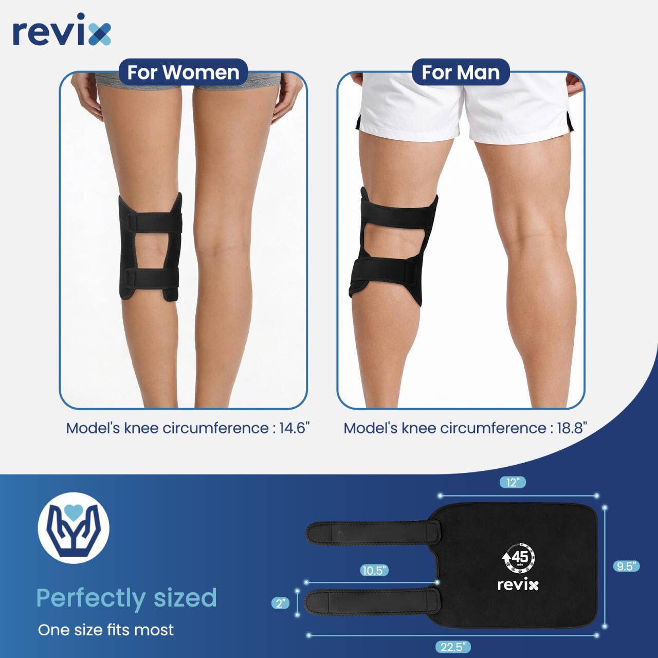 REVIX Knee Ice Pack Wrap, 45-Minute Long-Lasting Ice Pack for Knees with Ice Grid Gel Design, Reusable Gel Ice Wrap for Meniscus Tear, ACL, Cold Therapy for Elbows, Calves & Legs (12" × 9.5"")"