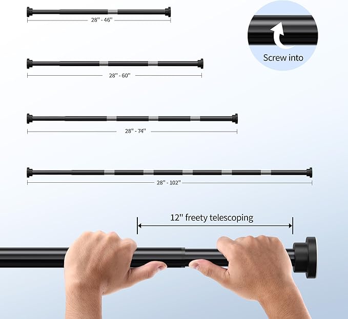 Mcrbeay Shower Curtain Rod, 1" Diameter Heavy Duty Tension Shower Rod, Non Slip Adjustable 28-46 inch No Drilling Shower Curtain Rods Spring Tension For Bathroom, Shower Stall, No Rust, Black