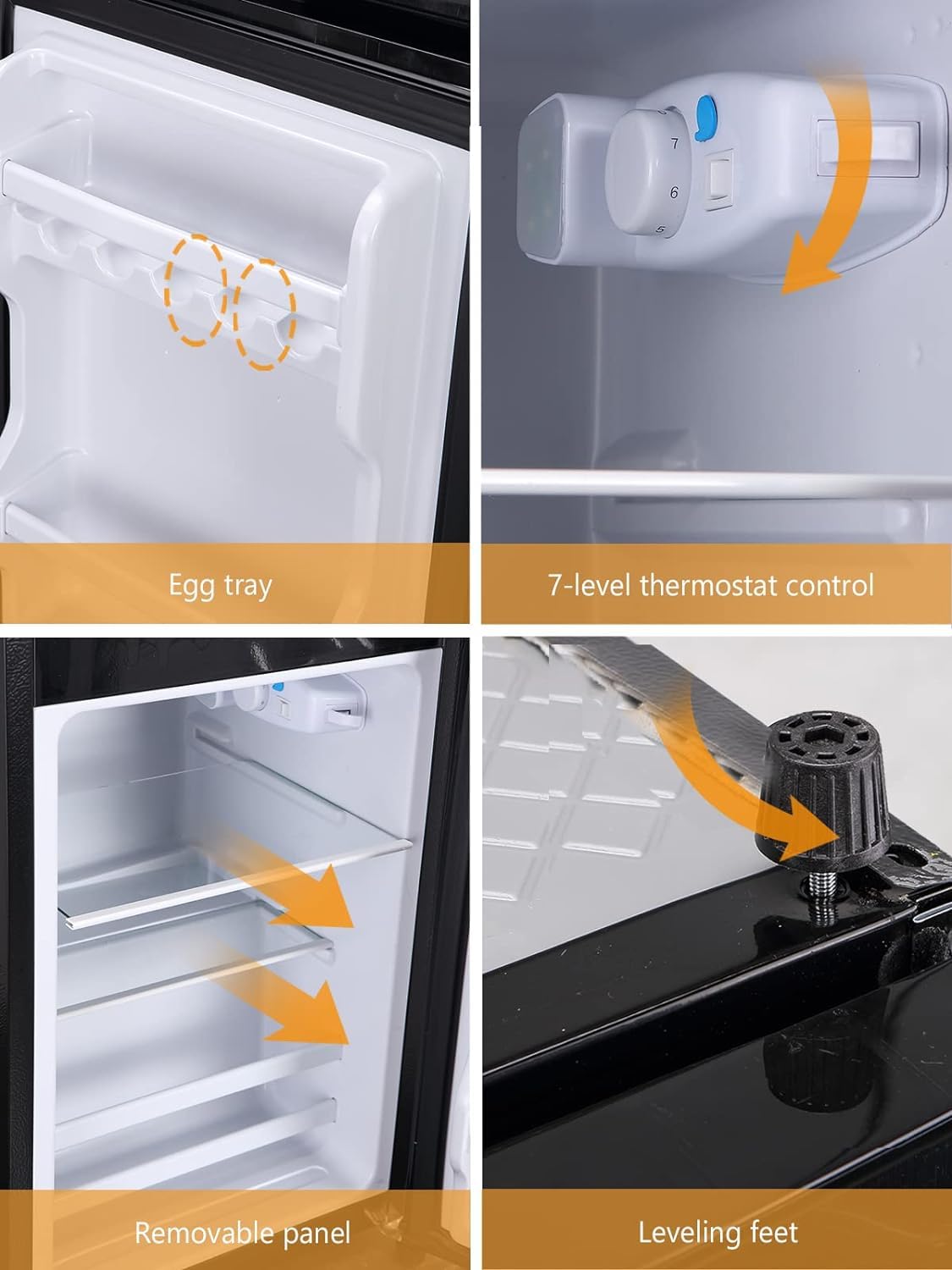 KRIB BLING 3.5 Cu.Ft Refrigerator 2 Door 7 Level Adjustable Thermostat Control Top-Freezer Refrigerator Lock Fresh Energy Saving Silver