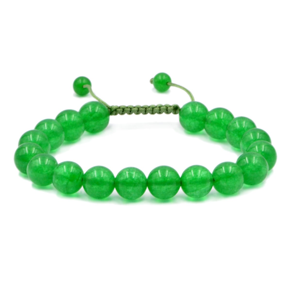 AD Beads Natural 10mm Gemstone Bracelets Healing Power Crystal Macrame Adjustable 7-9 Inch (Green Jade)