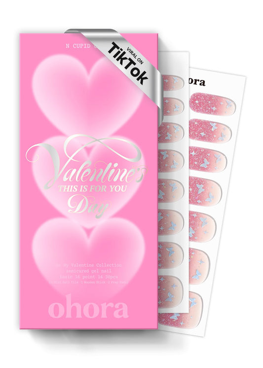 ohora Semi Cured Gel Nail Strips (N Cupid Glitz) - Salon-Quality Valentines Nails, Works with Any Lamps, Long Lasting, Easy to Apply & Remove, Chip Resistant